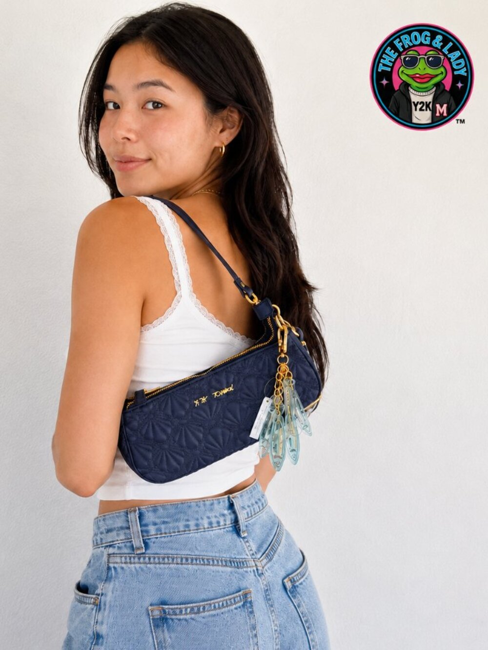 NWT Betsey Johnson Seashell Embroidered Navy Shoulder Bag Fish Charm